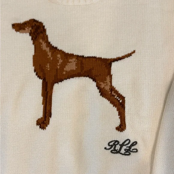 Lauren Ralph Lauren Dog Knit Sweater Women’s Petite Small PS Cream Intarsia - Picture 5 of 6